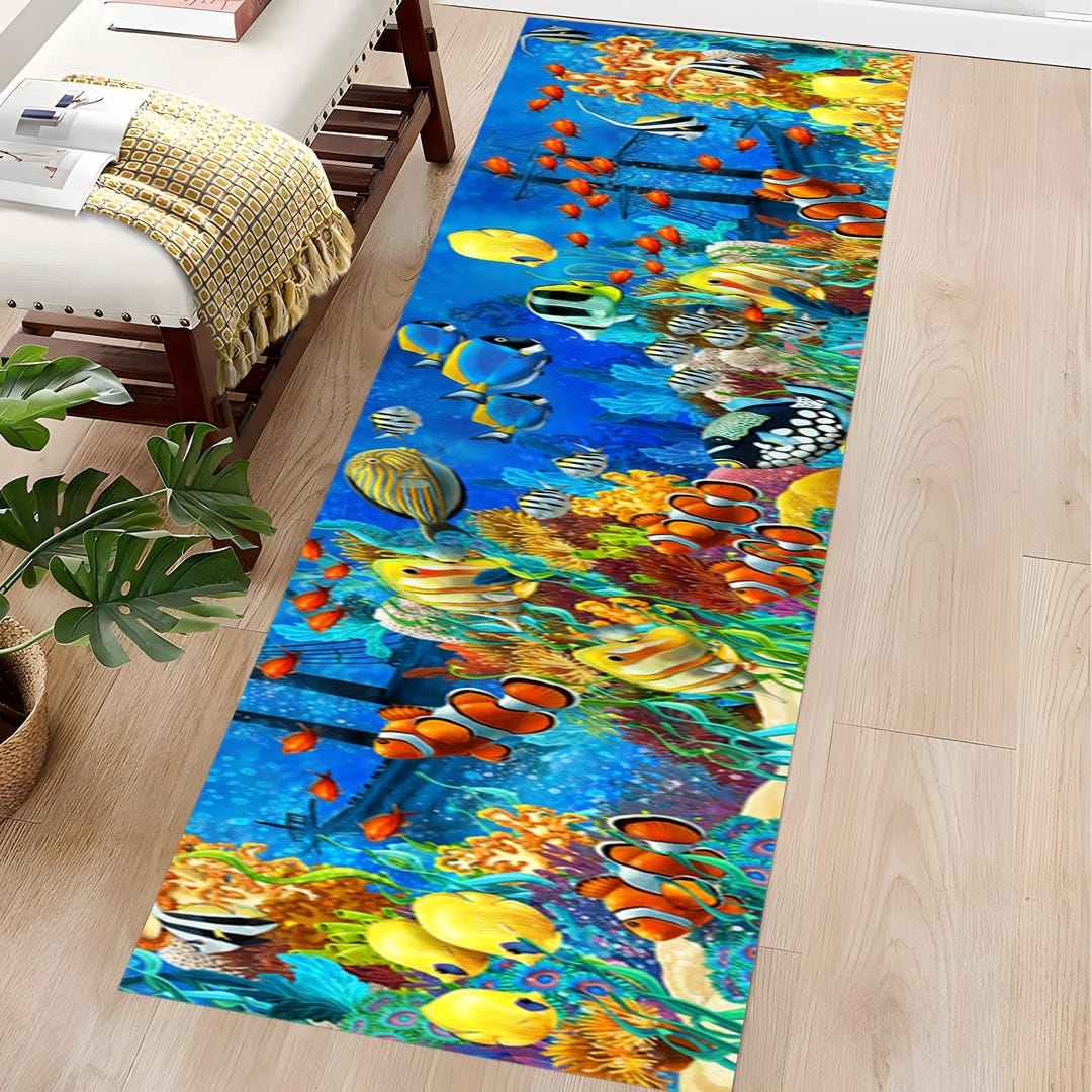 Non-slip Runner Rug, Fish, Clown Fish, Fish Decorative Rug, Gift Runner ...
