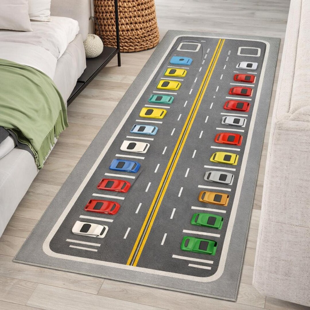 Kids Parking Lot Runner Rug, Car Play Road Rug, Toy Car Parking Playmat ...