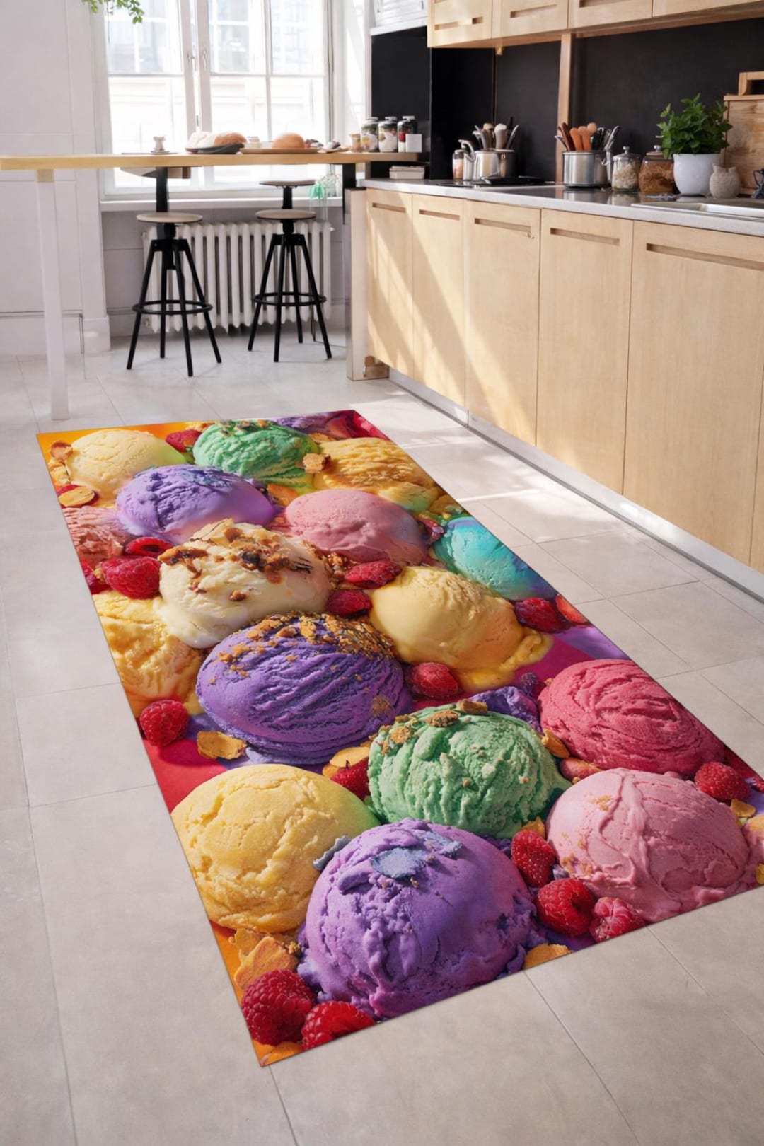 Ice Cream Rug Pattern Colorful Ice Cream Runner Rug: Sweet Dessert Kitchen Carpet, Vibrant ...