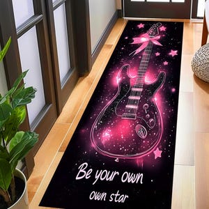 Guitar Runner Rug,pink rose guitar Anti Slip Runner Rug,Guitar, Guitar Themed Rug, Hallway Runner Rug,Runner Rug,Area Rug,Music Runner Rug