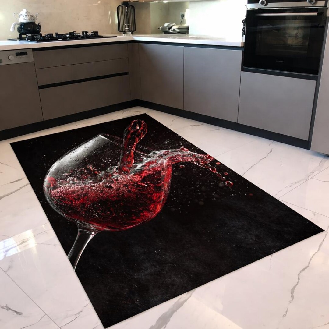 Red Wine Splash Rug, Modern Kitchen Carpet, Elegant Wine Lover Decor ...