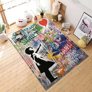 3D Printed Rugs, Step Rug,Banksy Rug, Graffiti Rug, Non Slip Rug, Love Is All We Need, Street Graffiti Rug,  Love Graffiti Rug, Street Art