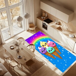 Süßer Eiscreme-Küchenläufer - Bunte Cartoon Dessert Matte für Kinder - Lustige Regenbogenkegel Bodendekor teppiche