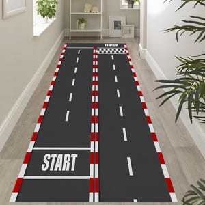 Racetrack Runner-vloerkleed voor kinderen: autospeelmat, slaapkamerdecor raceauto