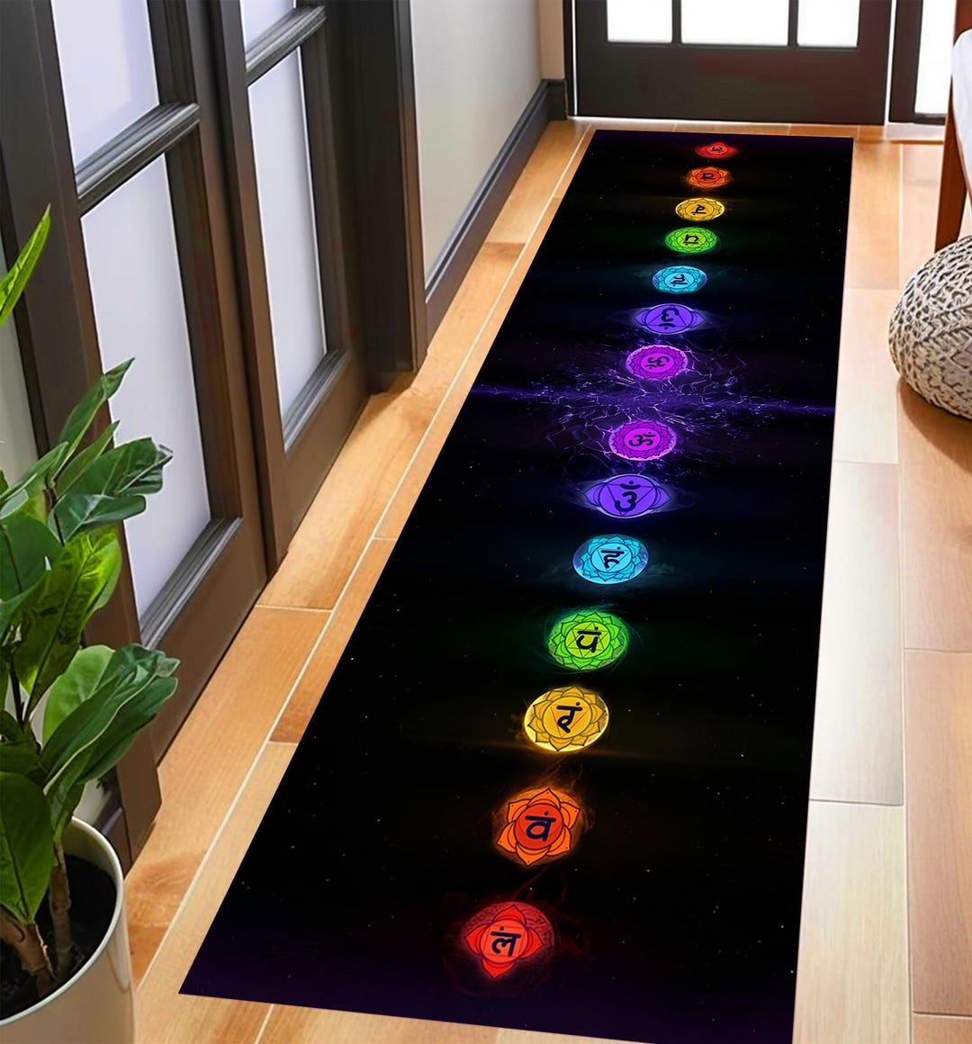Chakra Runner Rug: Velvet Meditation Mat, Yoga Decor - Etsy