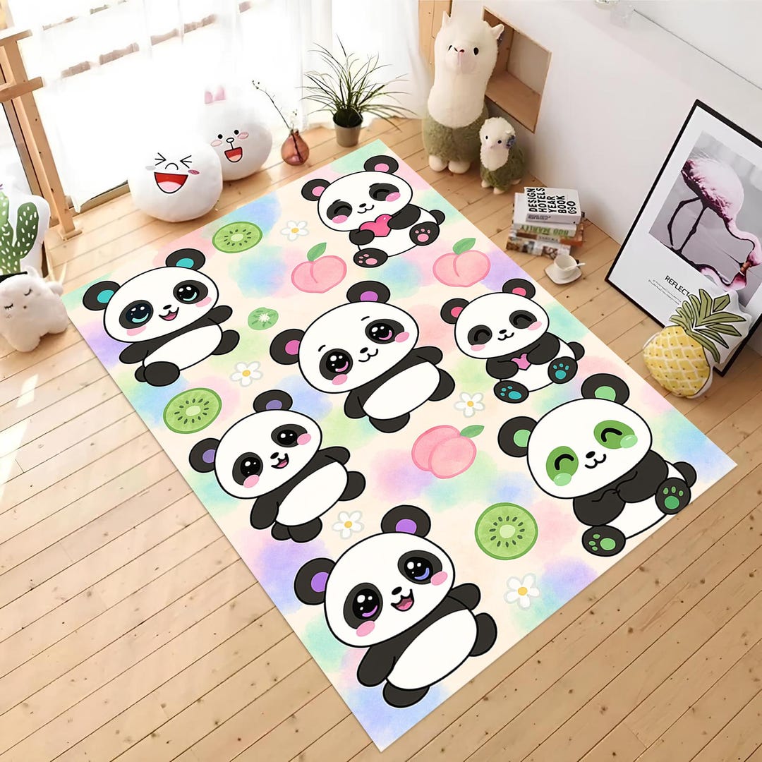 Kawaii Panda Rug Pastel Soft Kids Room Carpet Cute Non-slip Nursery Mat ...