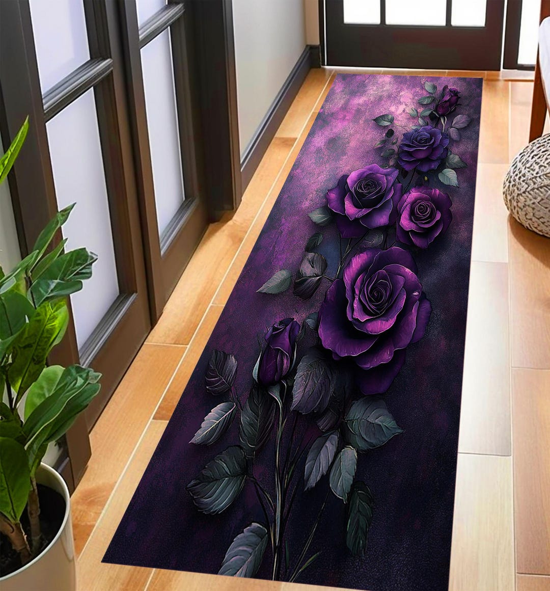 Floral Roses Runner Rug: Modern Velvet Area Rug - Etsy