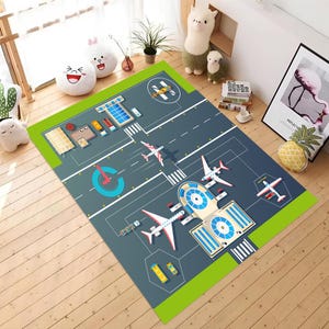 Airport Runway Play Mat: Kids Aviation Rug