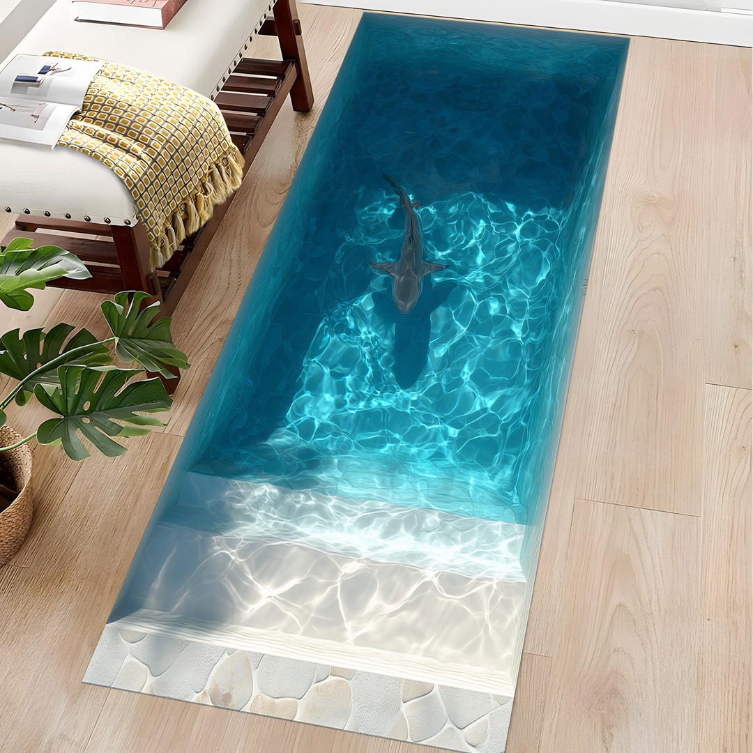 Pool Runner Rug Shark Pool Runner Rug: Modern Ocean Art Carpet - Etsy