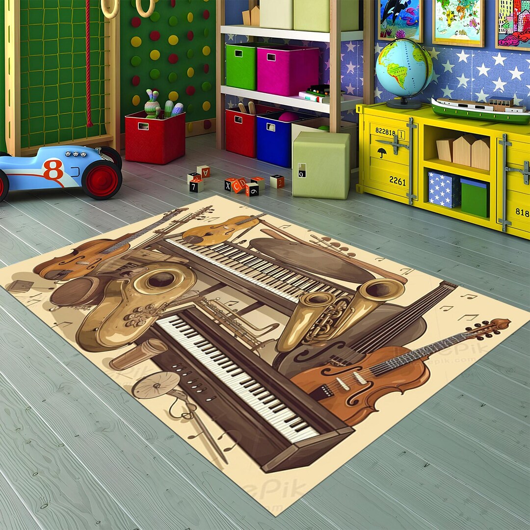 Musical Instrument Rug Retro Music Room Rug: Musical Instrument Carpet - Etsy