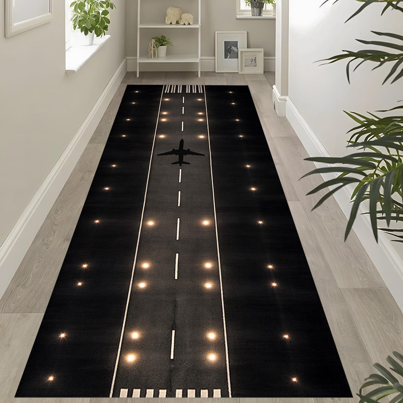 Flight Line Rug Airplane Runway Rug: Kids Room Decor With Runway Light Effect ...
