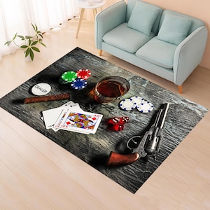 Spielkarten Teppich, Poker Design Teppich, Kasino Party Teppich, Poker Würfel Teppich, Roulette Teppich, Poker Roulette Teppich, Zigarrenteppich
