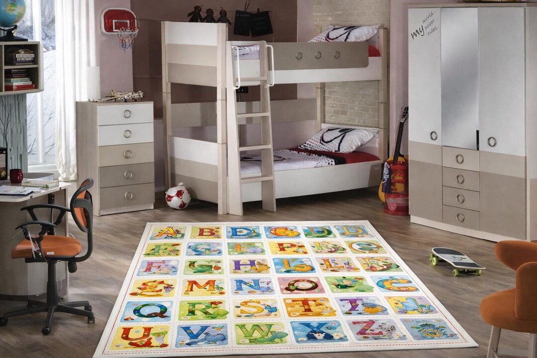ABC Alphabet Kids Rug: Colorful Letters Squares Design, Educational ...