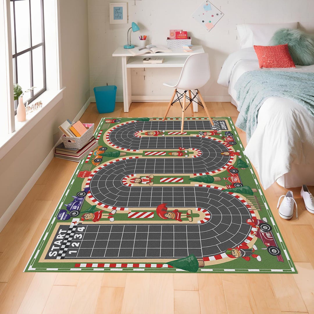 Car Racing Rug Kids Race Track Kids Rug: Playroom Car Racing Mat - Etsy