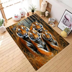 Tiger Area Rug: 3D Print, Non-Slip Cotton Base