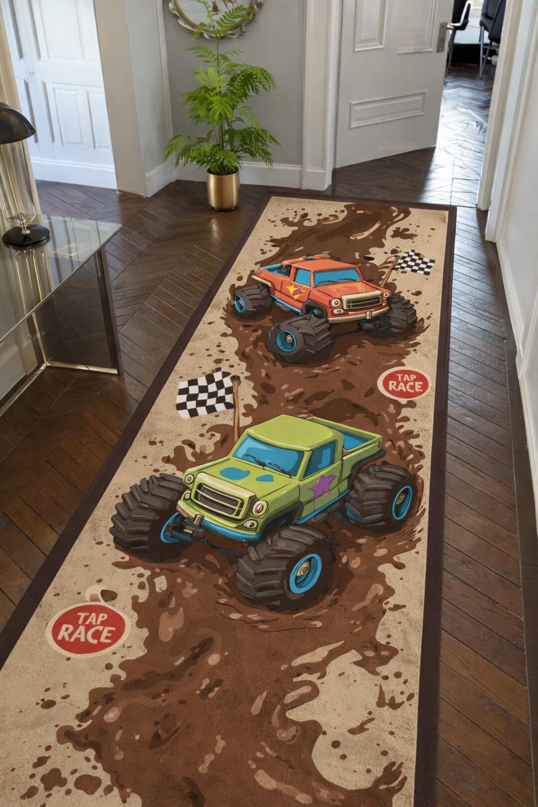 Monster Jam Rug Monster Truck Kids Runner Rug, Mud Race Car Play Rug, Boys Room Runner ...