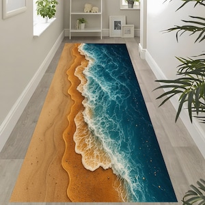 Beach Runner Rug: Nautical Ocean Waves, Summer Home Decor