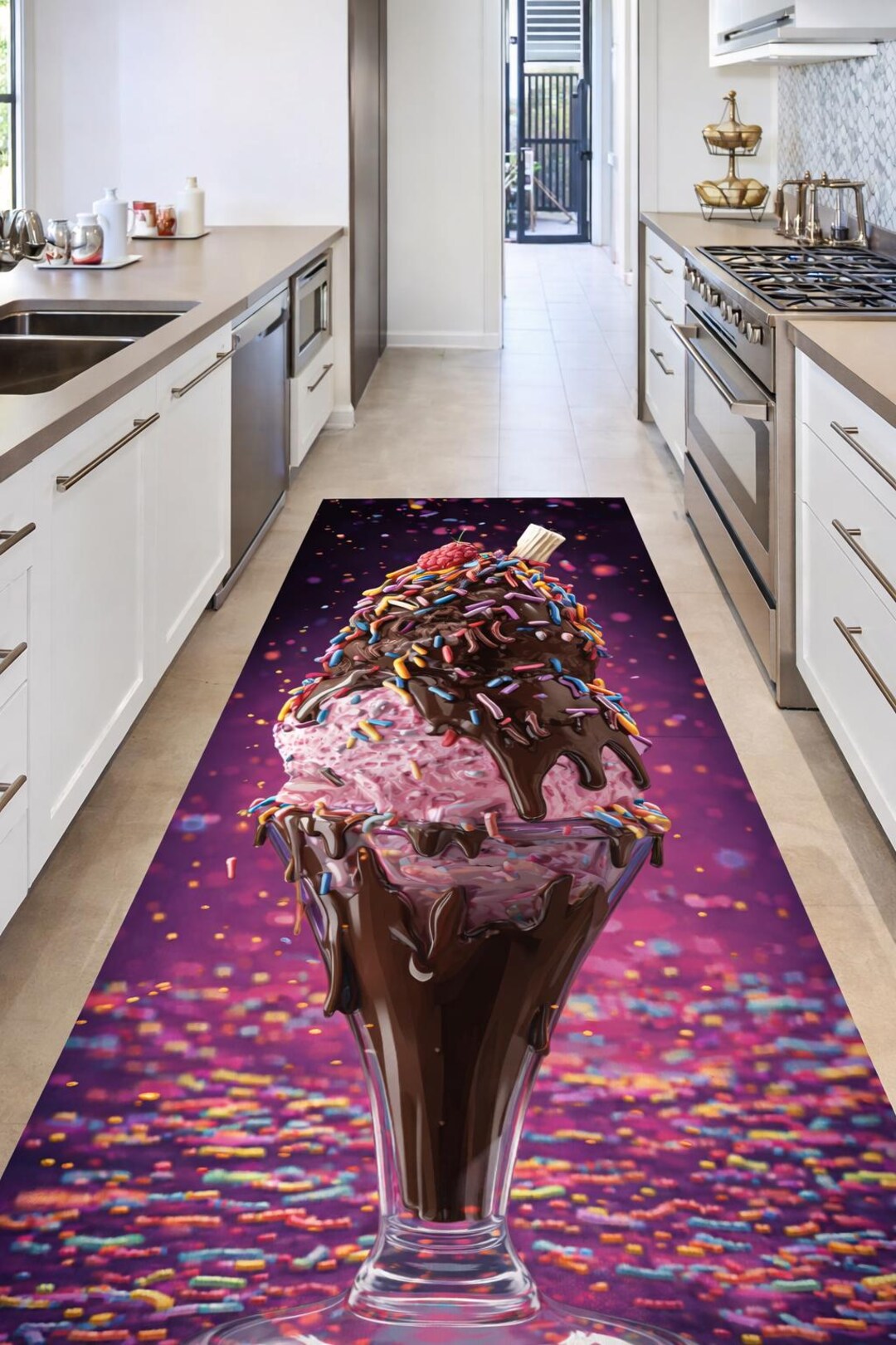 Sprinkles Rug Ice Cream Sundae Runner Rug: Chocolate Strawberry Sprinkles Carpet ...