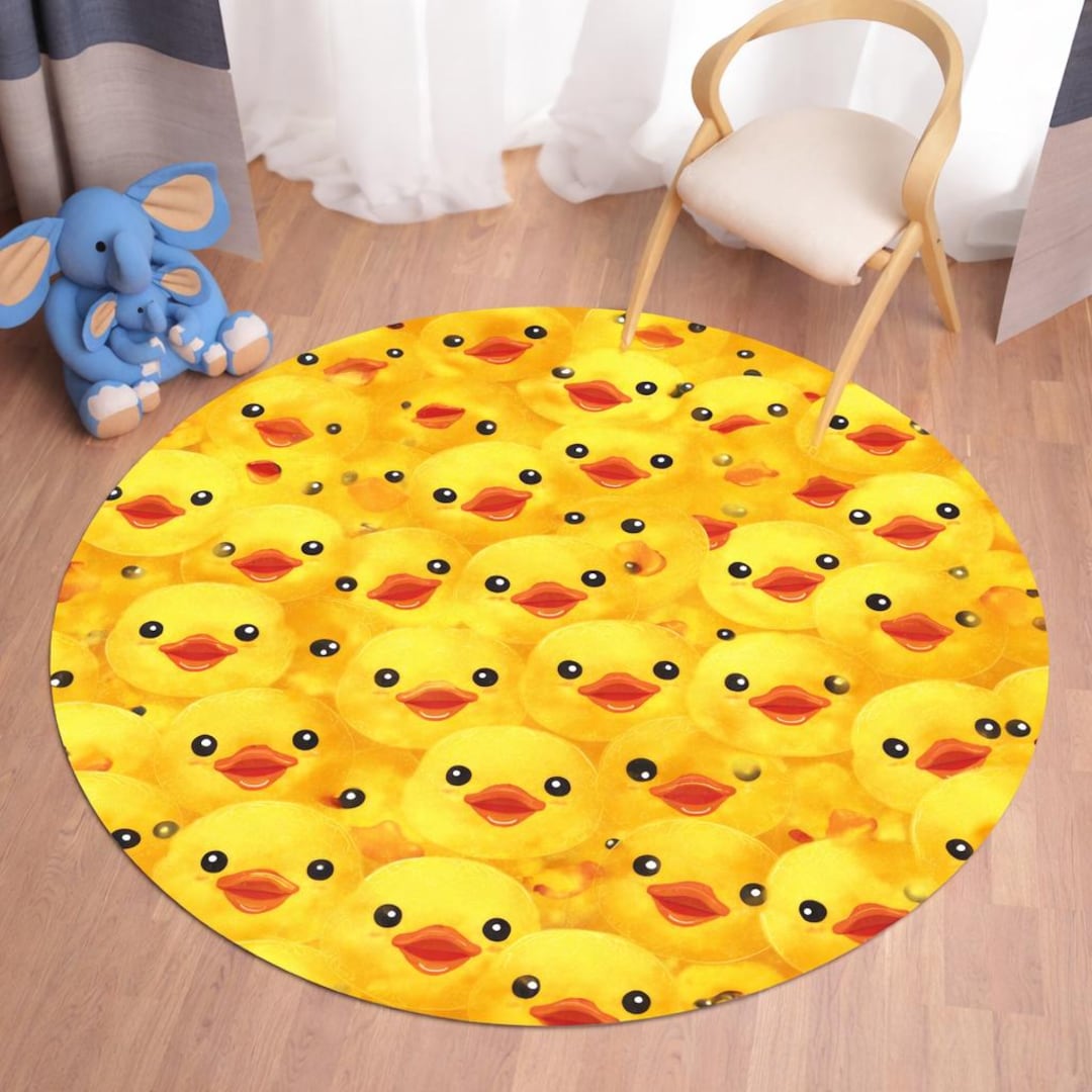 Round Children Rug Cute Duck Round Kids Rug | Yellow Duckling Nursery Rug | Baby Room Play ...