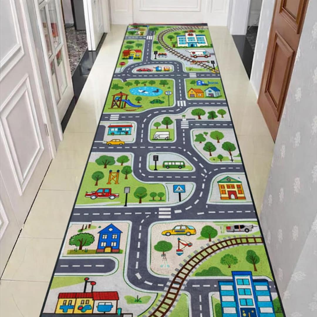Kids City Road Rug: Traffic Map Carpet, Play Street Pattern ...