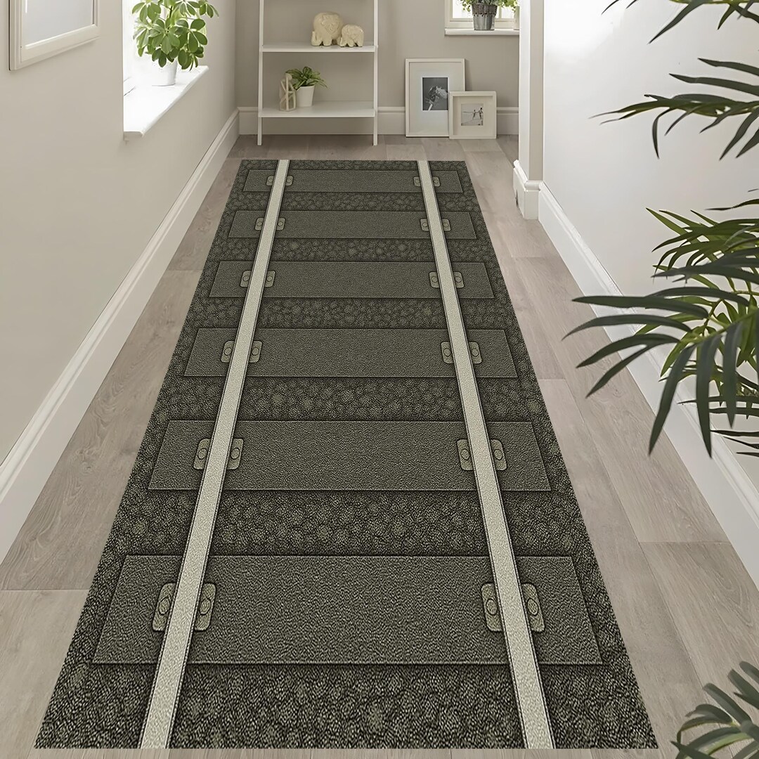 Ariva Train Rug Train Track Rug: Realistic Railway Carpet, Grey Wooden Sleeper Runner ...