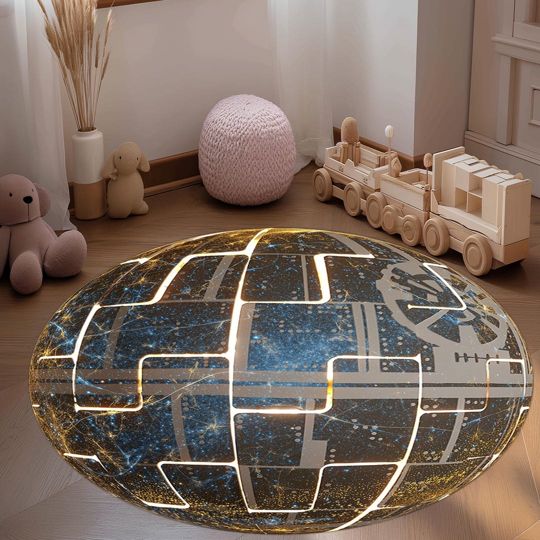 Futuristic Galaxy Round Rug: Glowing Space Orb Carpet for Kids Room and ...