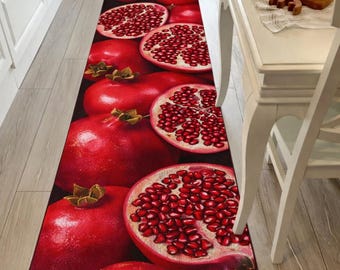 Pomegranate Kitchen Runner Rug – Modern Red Fruit Pattern Carpet