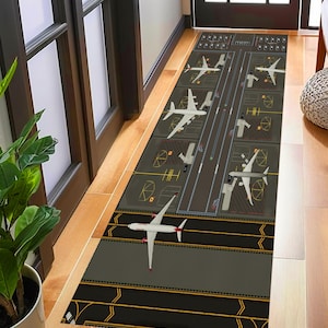 Airplane Runway Runner Rug: Aviation Airport Decor