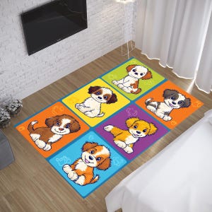 Colorful Cartoon Puppy Rug – Cute Dog Carpet for Kids Bedroom, Nursery & Playroom rugs