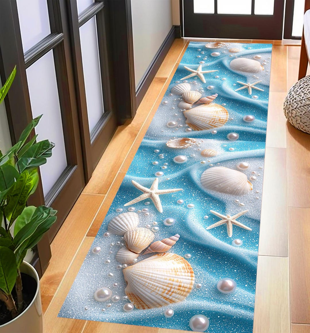 Sea Shell Patern Rug Seashell Runner Rug: Coastal Beach Decor, Marine Style - Etsy