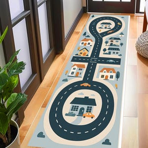 Tappeto da gioco con mappa stradale per bambini - Tappeto da gioco con pista stradale - Tappeto per cameretta con case e veicoli - Tappeti, Tappeto da gioco con pista stradale per bambini