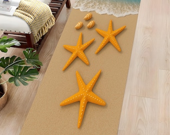Beach Starfish Runner Rug: Coastal Hallway Carpet