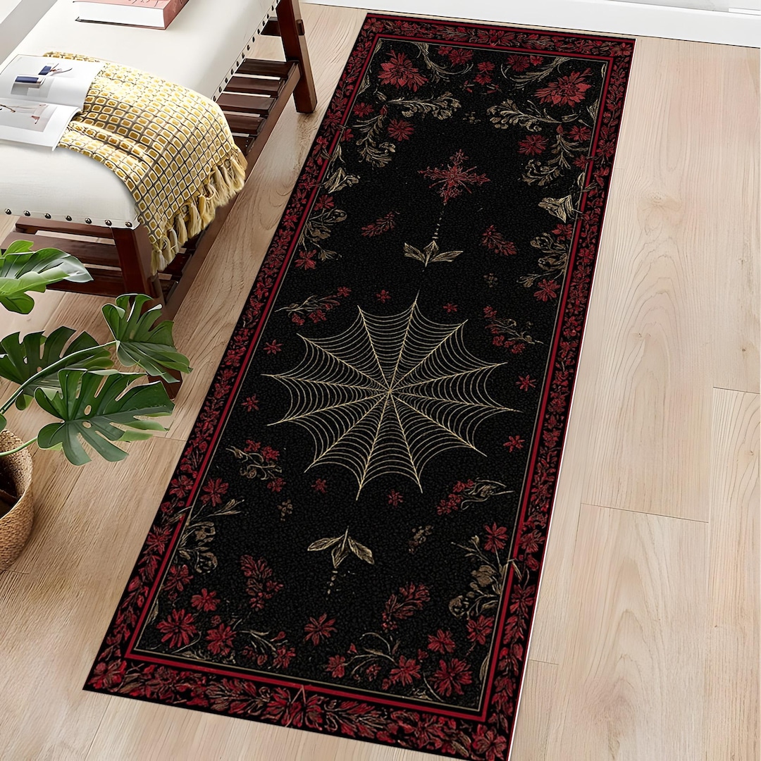 Spider Wed Rug Gothic Halloween Runner Rug: Spider Web Floral Border, Black & Red - Etsy