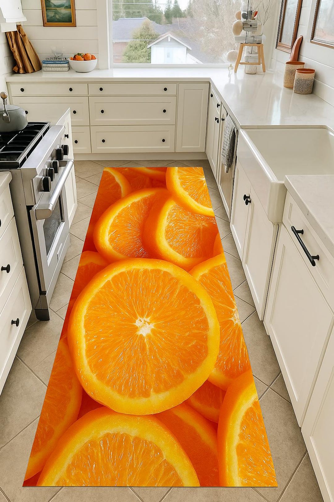 Orange Splat Rug Orange Runner Rug, Citrus Floor Mat, Bright Orange Slice Design, Summer ...