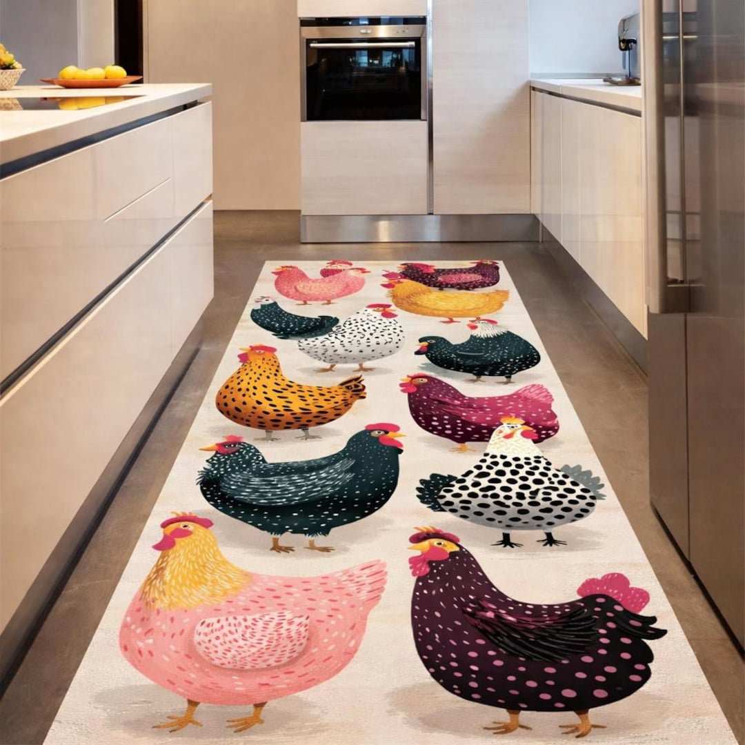 Chiken Rugs Colorful Chicken Kitchen Runner Rug, Farmhouse Hen Rug, Country Kitchen ...