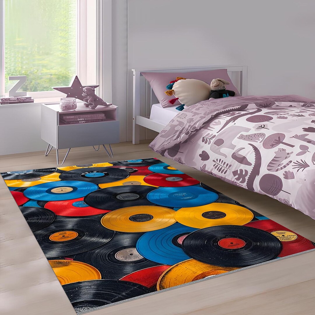 Colorful Vinyl Rug: Retro Record Carpet, Music Theme Design, Funky DJ ...