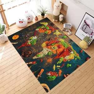 Tapis de cuisine|Tapis décoratif en forme de carte du monde à motif d'épices
