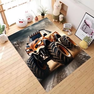 Monster Truck Rug, Racing Car Rug, Kids Room Rug, Jumping Monster Truck Rug, Design Car Rug, Monster Truck Decor Rug, Gift For Boys,Area Rug