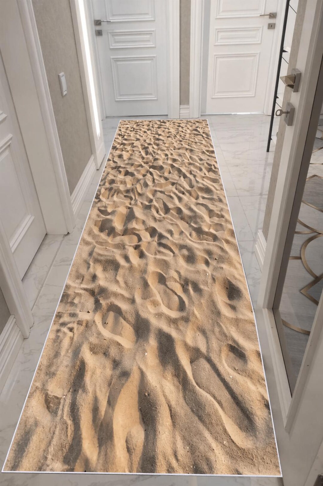 Sand Control Rug Beach Sand Footprint Runner Rug, Coastal Hallway Carpet, Realistic ...