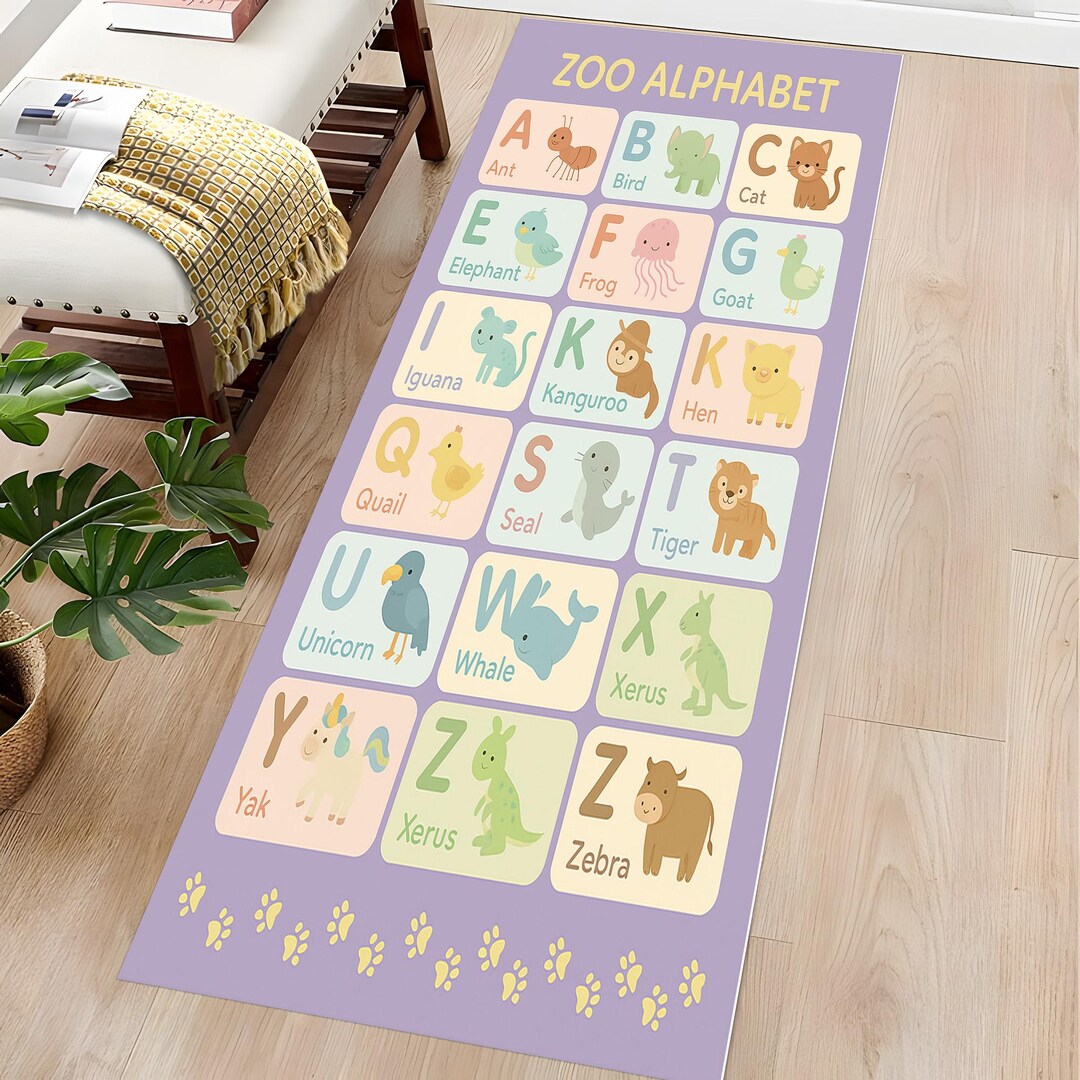 Zoo Alphabet Runner Rug for Kids Room – Educational ABC Animal Carpet ...