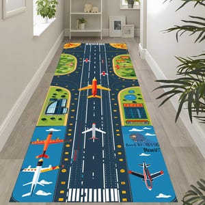 Kids Airplane Runway Play Rug: Educational Nursery Carpet