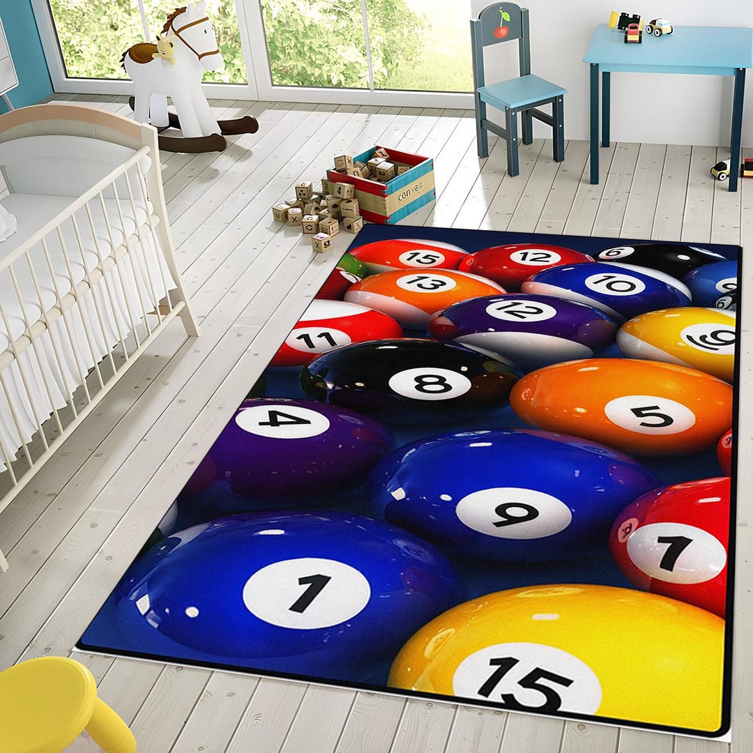 Billiard Ball Kids Rug: 3D Pool Theme, Playroom Carpet - Etsy