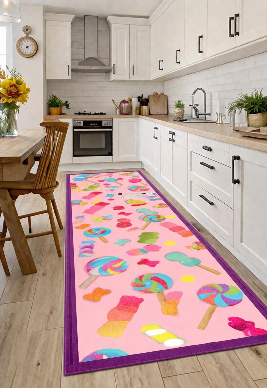 Candy Lollipop Rug: Pink Sweet Pattern Carpet, Colorful Dessert Design ...