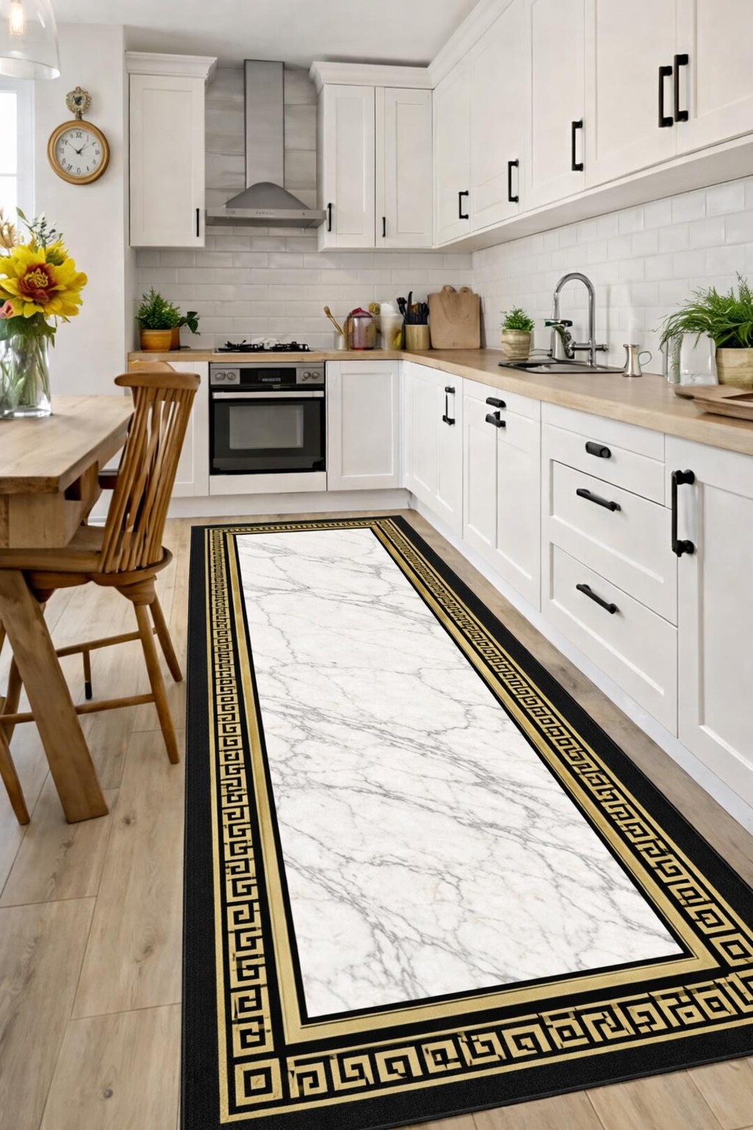 Greek Key Gold Rug Marble Greek Key Rug: White Gold Pattern Carpet, Black Border Design ...
