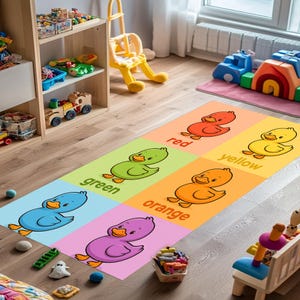 Buntes Enten-Lernposter RUNNER Lern-Wandkunst für Kleinkinder Farben lernen mit niedlichen Enten Kinderzimmer oder Spielzimmer-Dekor-Teppiche
