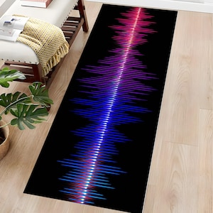 Neon Soundwave Runner Rug: Modern Music Lover Carpet