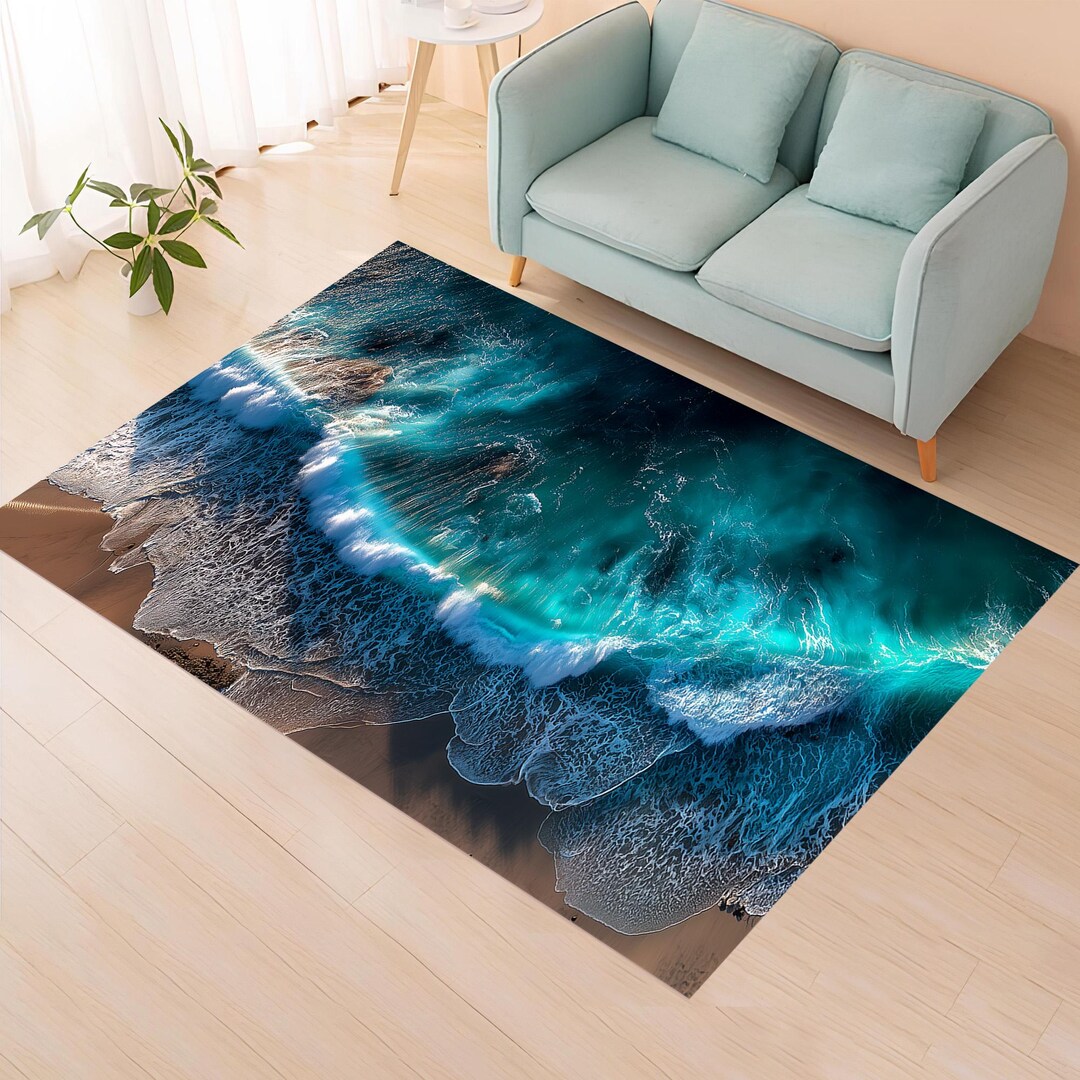 Ocean Texture Rug Ocean Waves Area Rug: Turquoise Beach Floor Mat - Etsy