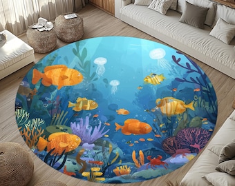 Ocean Dolphins Round Rug: Beach Coastal Decor (24 Inch)