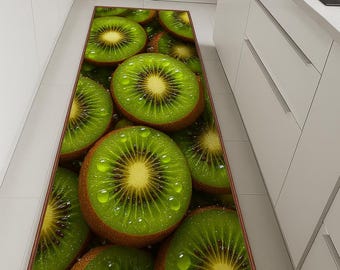 Kiwi Fruit Kitchen Runner Rug: Vibrant Green Slices Carpet, Fresh Healthy Modern Decor Style