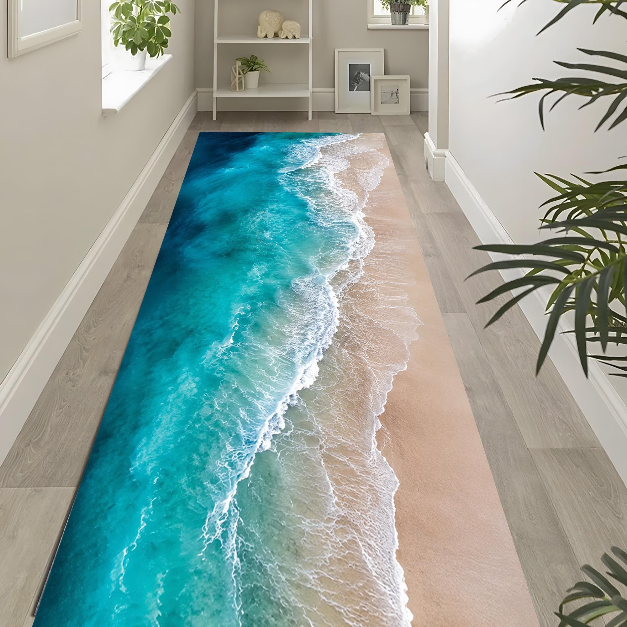 Coastal Ocean Rug: Turquoise Beach Waves Carpet